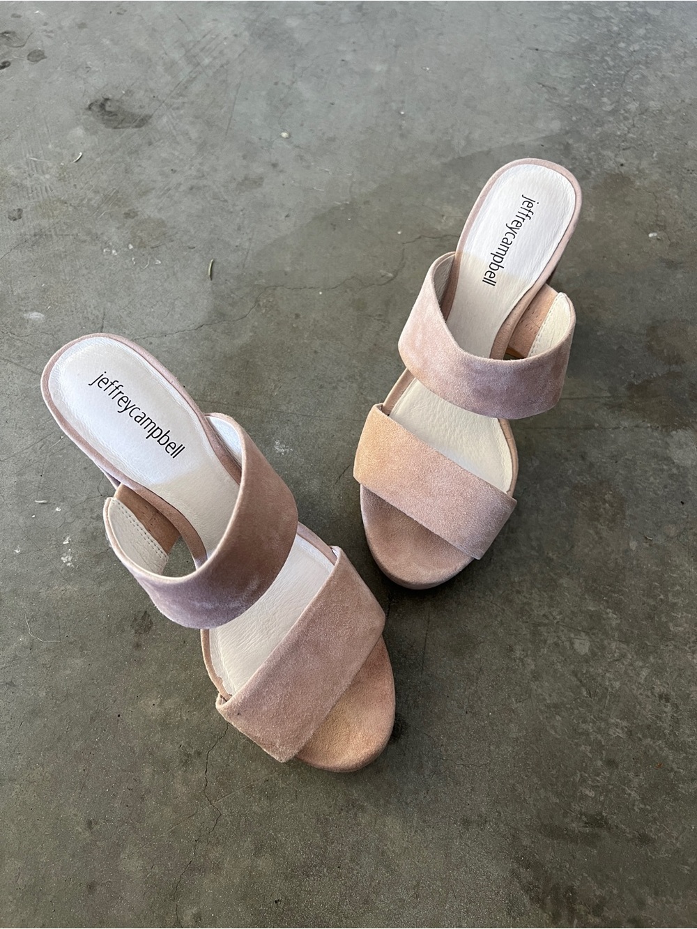 Jeffrey Campbell Blush Suede Double-Strap Slide Mules